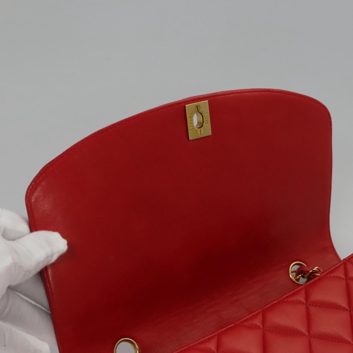 CHANEL Diana 25 Chain Shoulder Bag Lamb Skin Red CC Auth 114568A