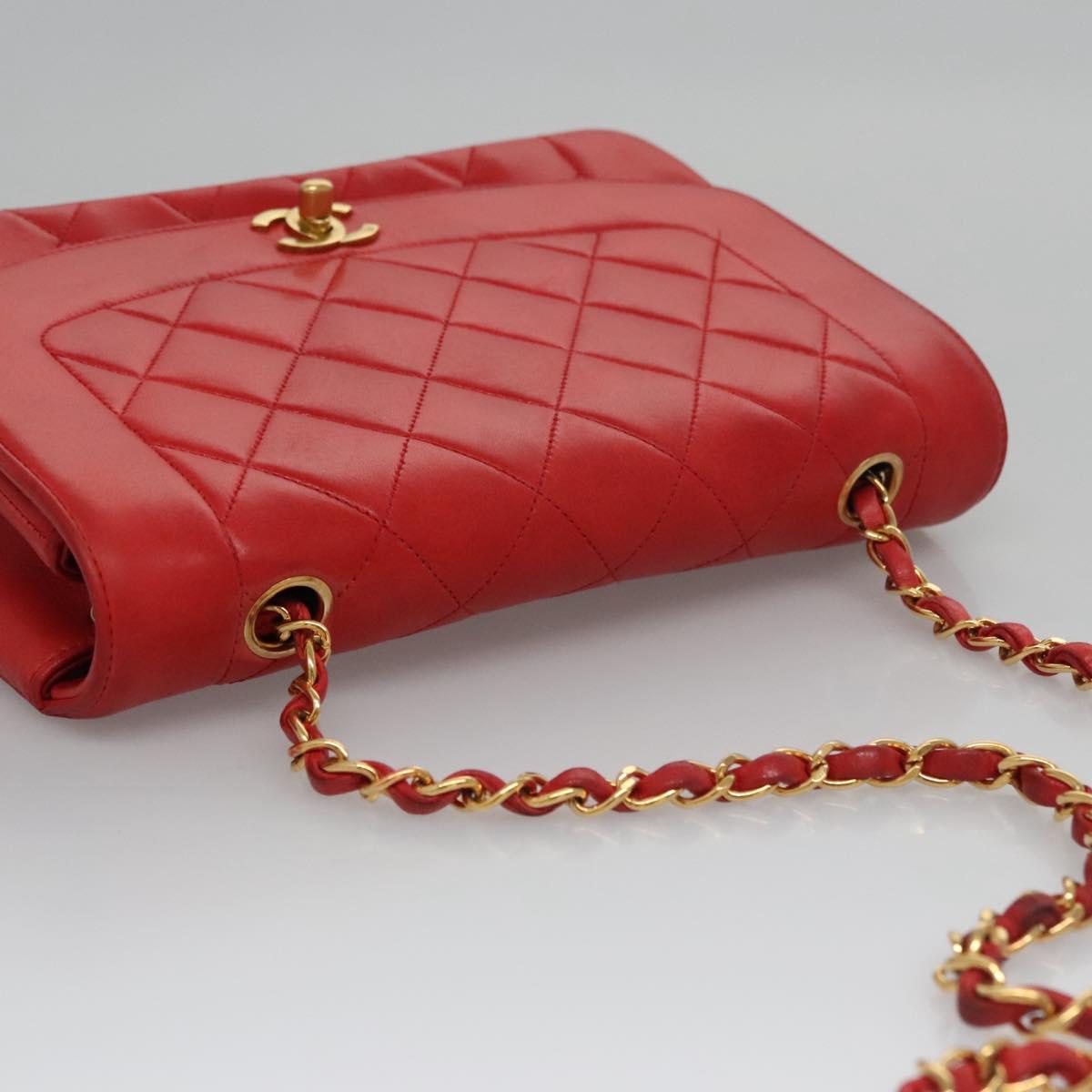 CHANEL Diana 25 Chain Shoulder Bag Lamb Skin Red CC Auth 114568A