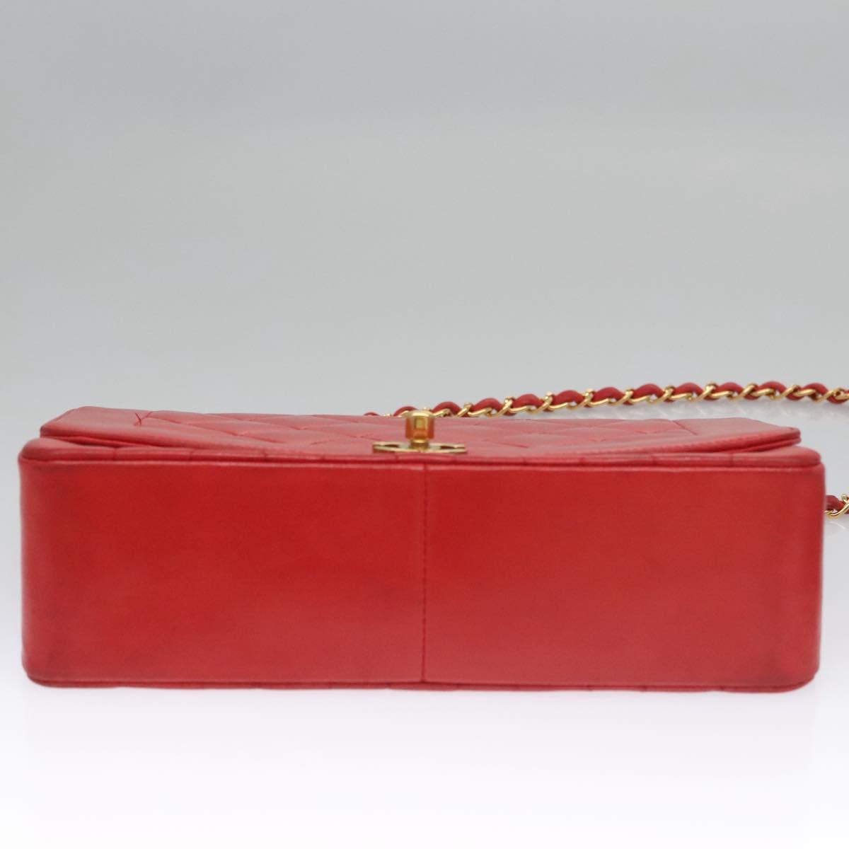 CHANEL Diana 25 Chain Shoulder Bag Lamb Skin Red CC Auth 114568A