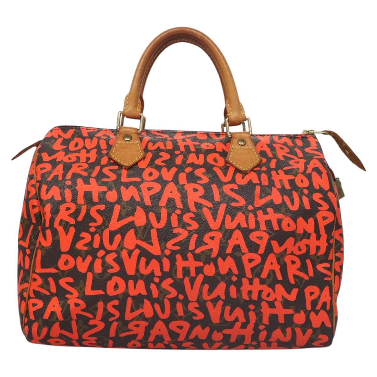 LOUIS VUITTON Monogram Graffiti Speedy 30 Hand Bag Orange M93705 LV Auth 114571A