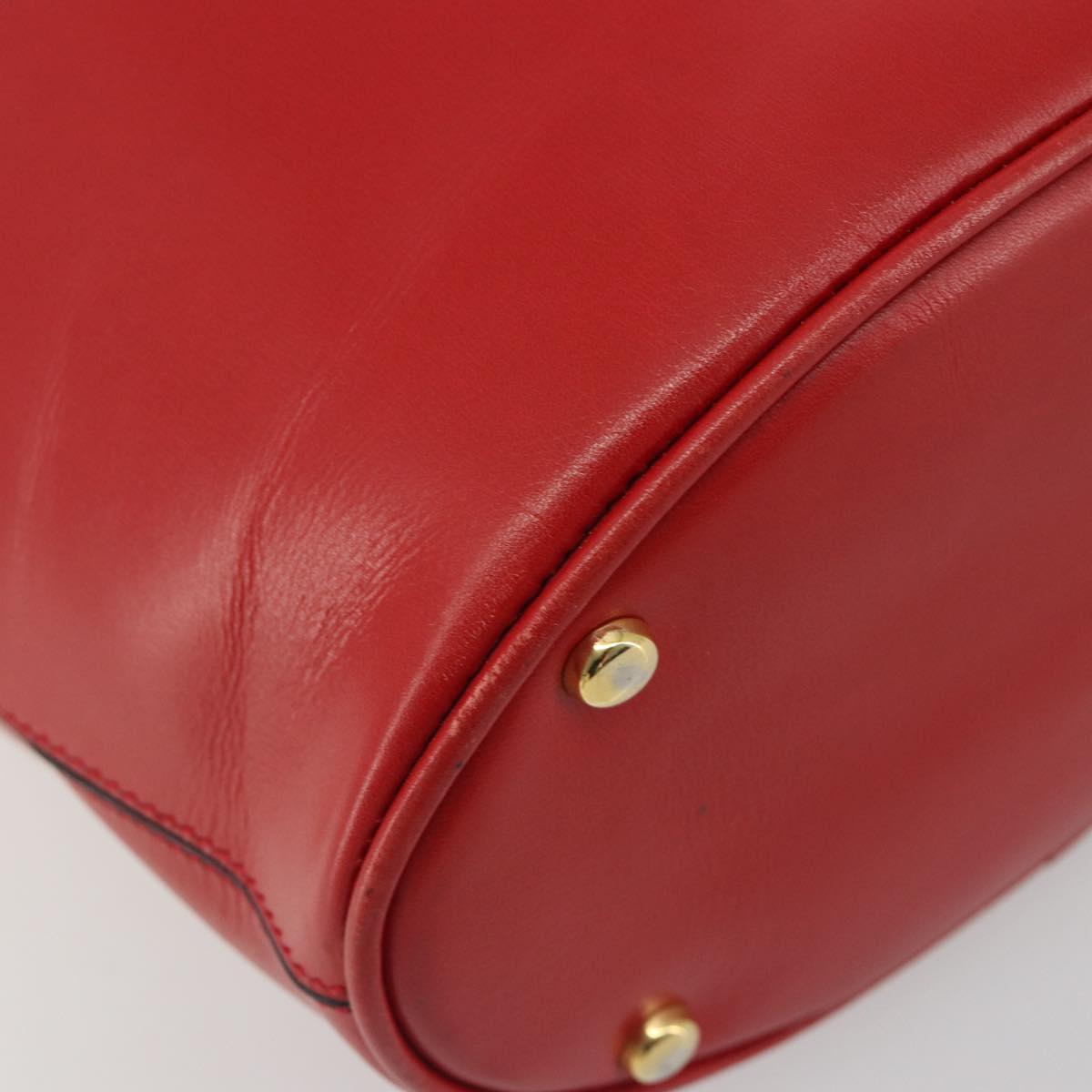 CELINE Chain Shoulder Bag Leather Red Gold Auth 114588