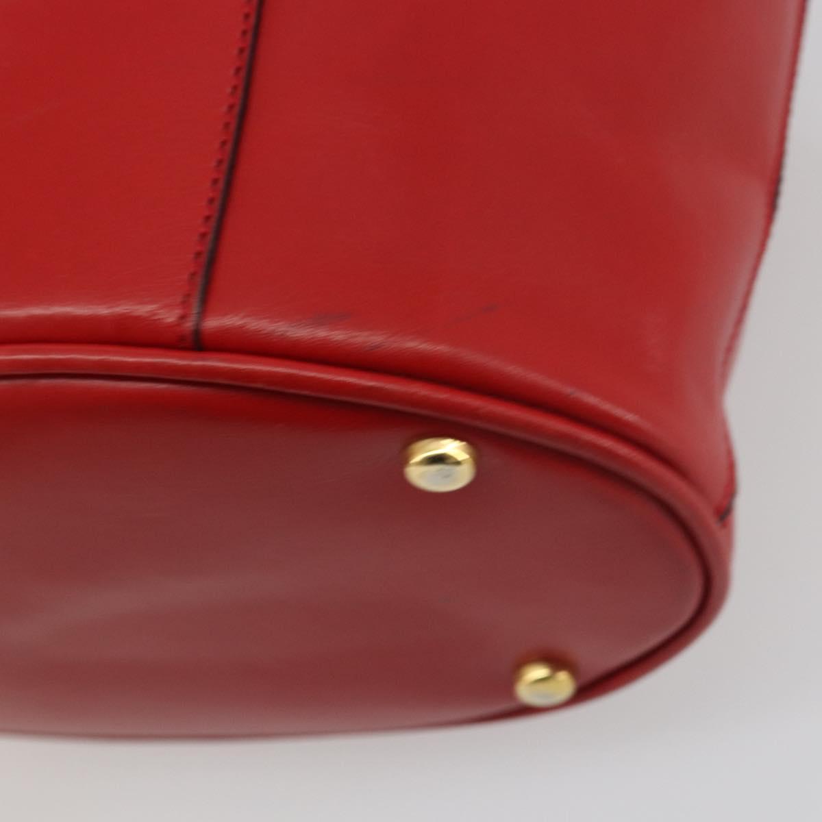 CELINE Chain Shoulder Bag Leather Red Gold Auth 114588