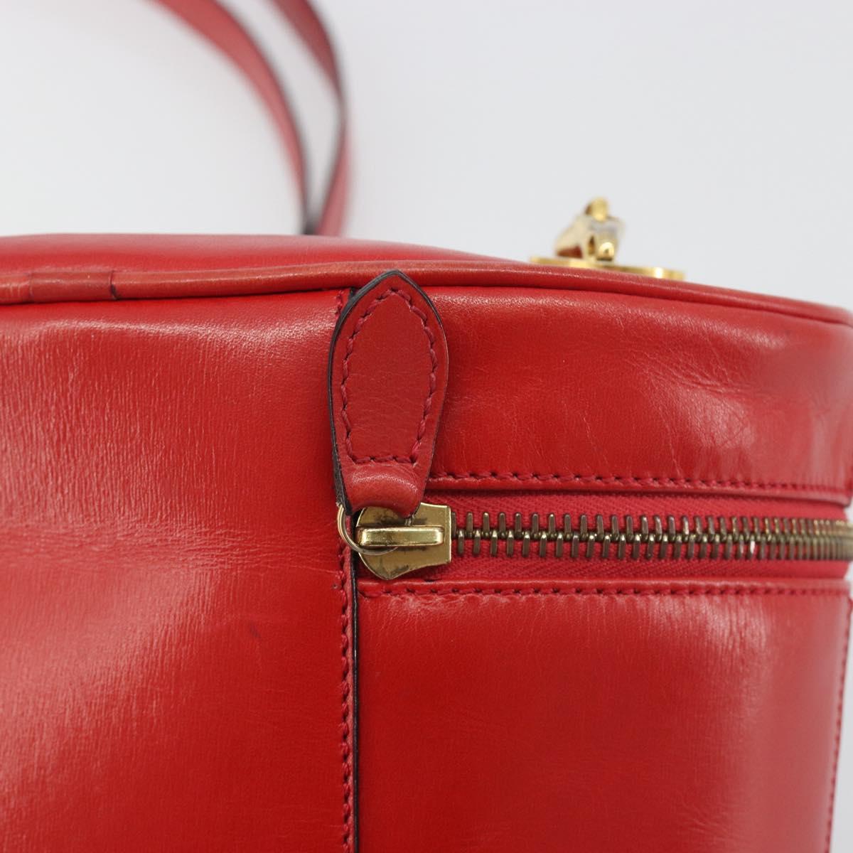 CELINE Chain Shoulder Bag Leather Red Gold Auth 114588