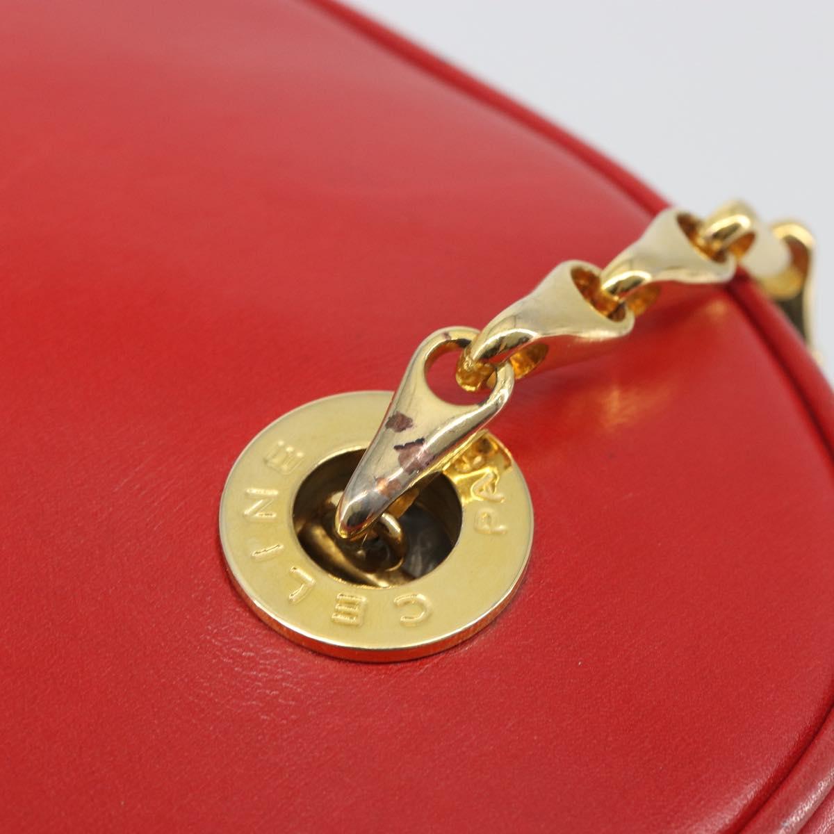 CELINE Chain Shoulder Bag Leather Red Gold Auth 114588