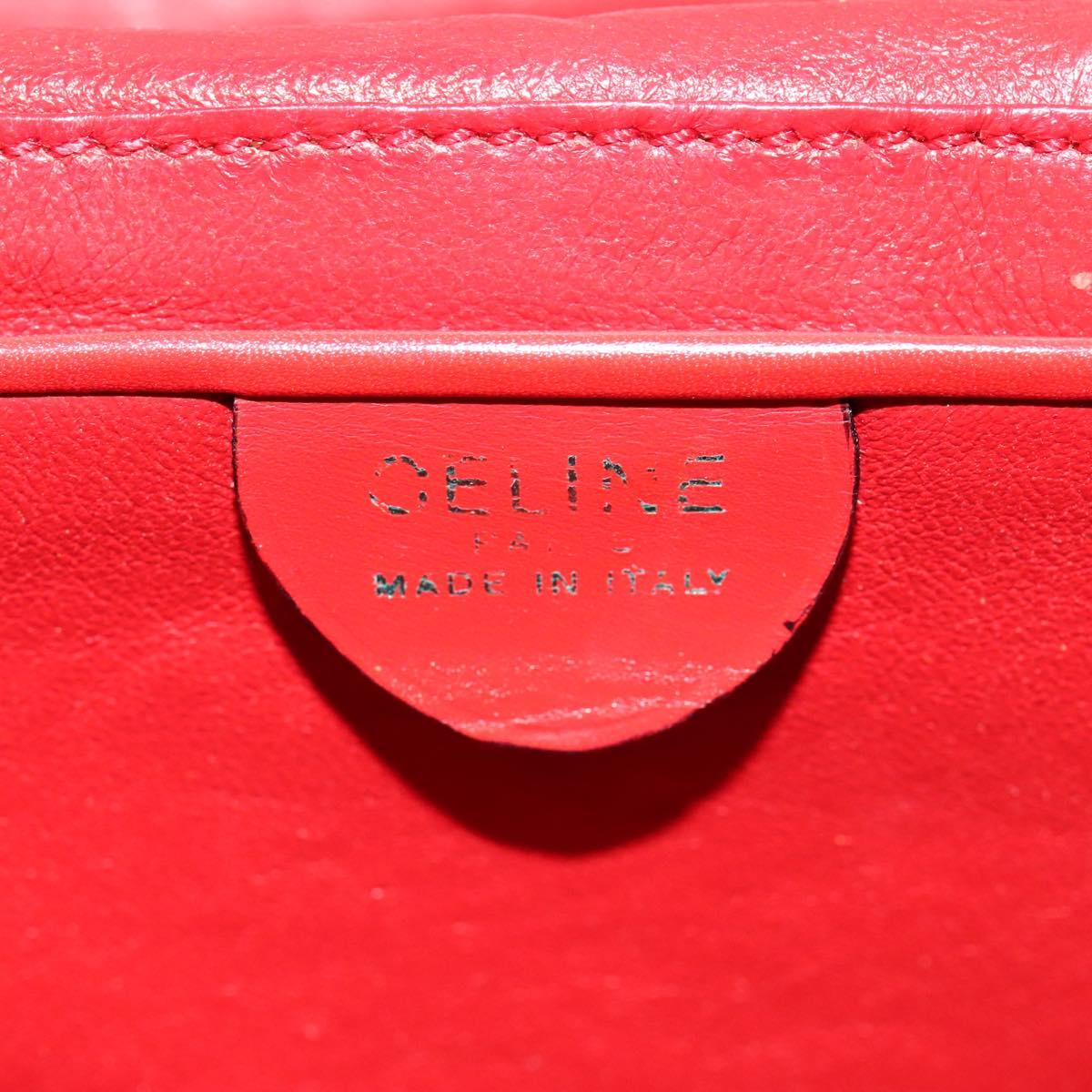 CELINE Chain Shoulder Bag Leather Red Gold Auth 114588