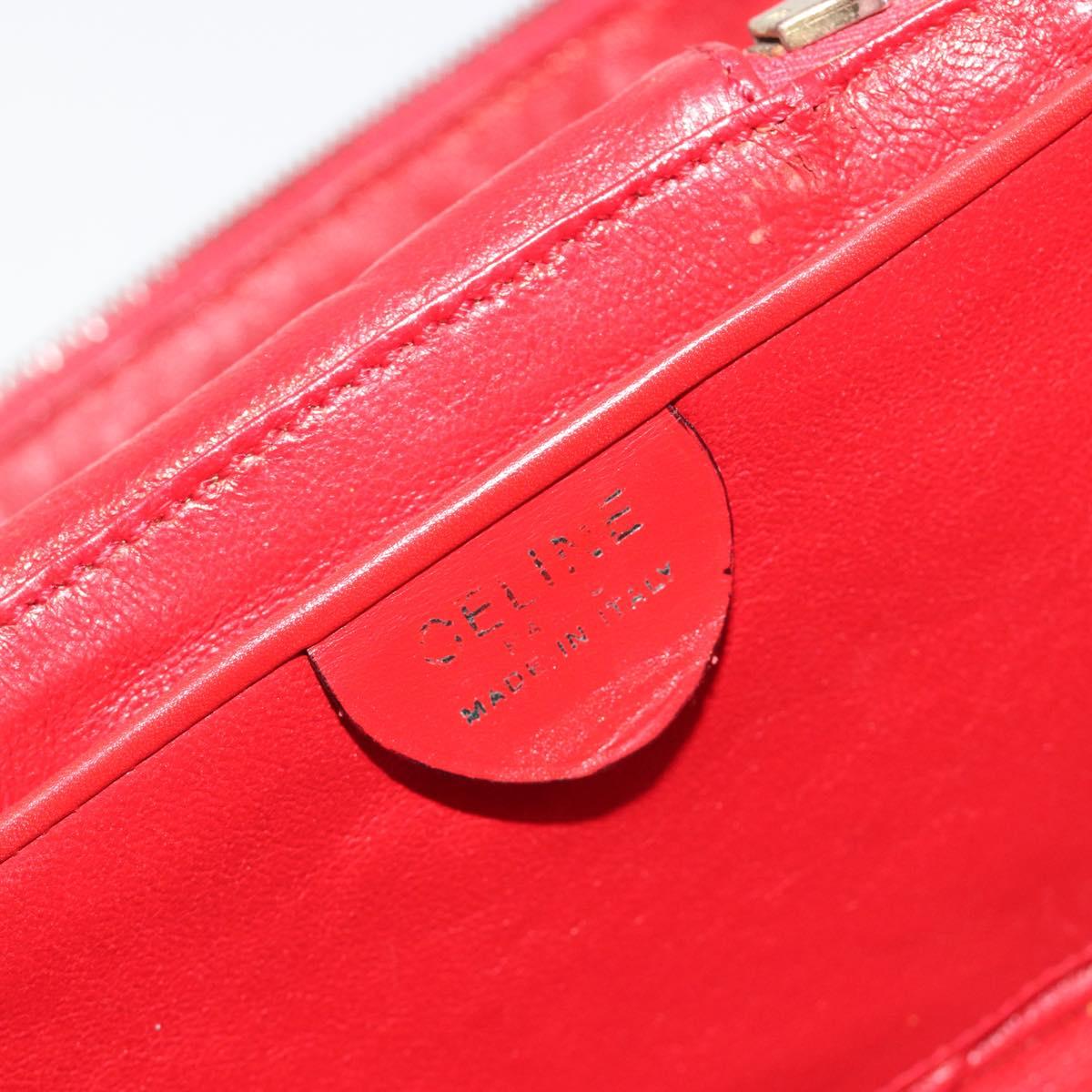 CELINE Chain Shoulder Bag Leather Red Gold Auth 114588