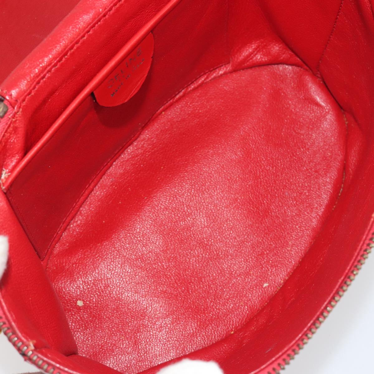 CELINE Chain Shoulder Bag Leather Red Gold Auth 114588