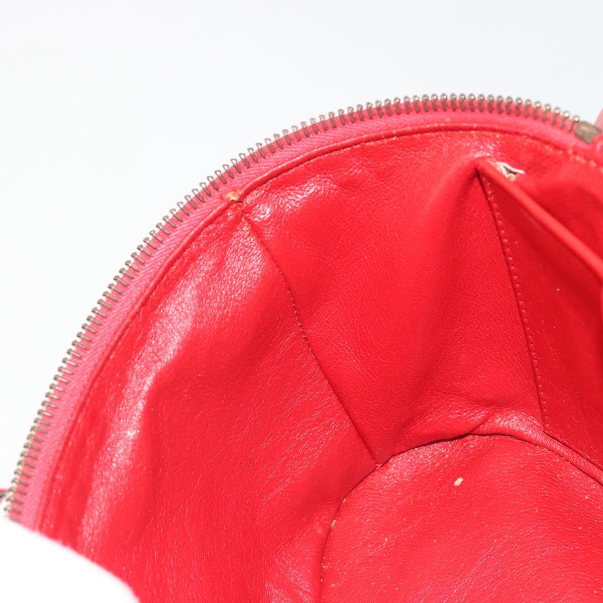 CELINE Chain Shoulder Bag Leather Red Gold Auth 114588