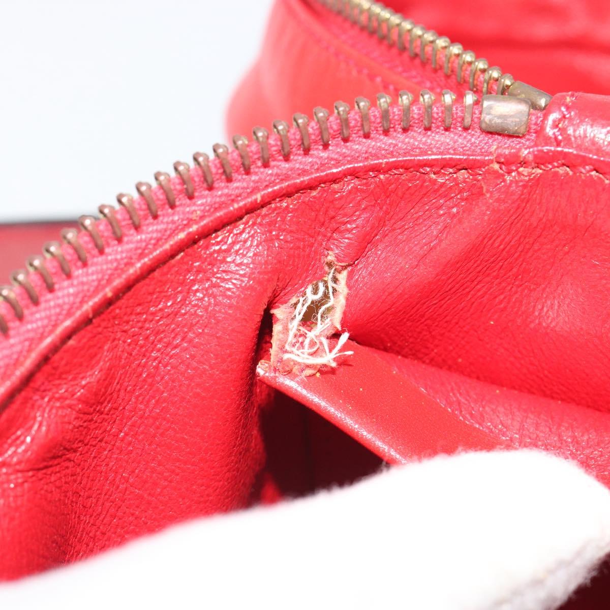 CELINE Chain Shoulder Bag Leather Red Gold Auth 114588