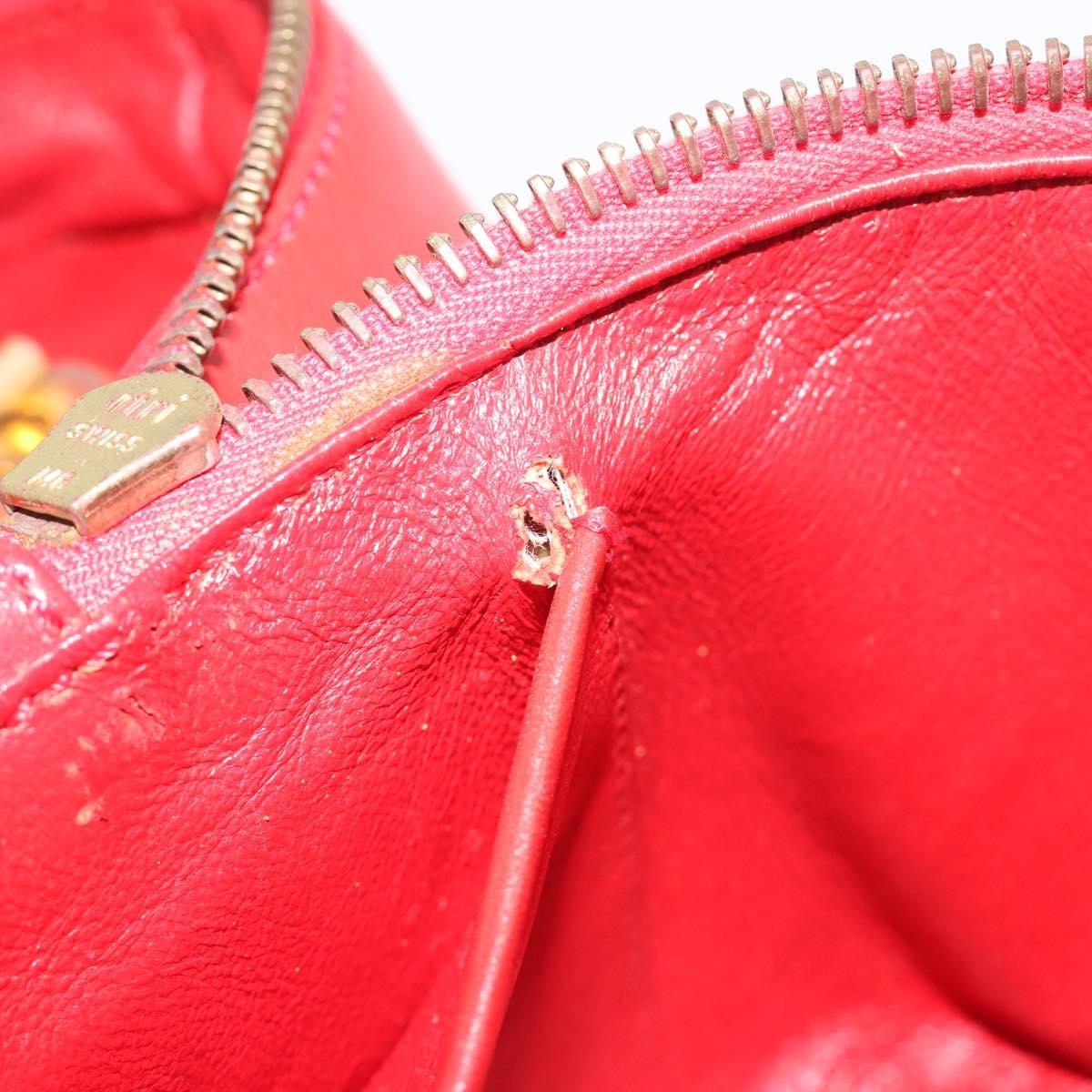 CELINE Chain Shoulder Bag Leather Red Gold Auth 114588