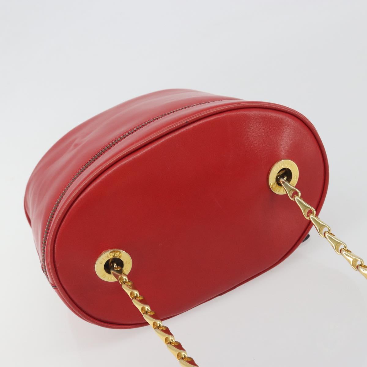 CELINE Chain Shoulder Bag Leather Red Gold Auth 114588