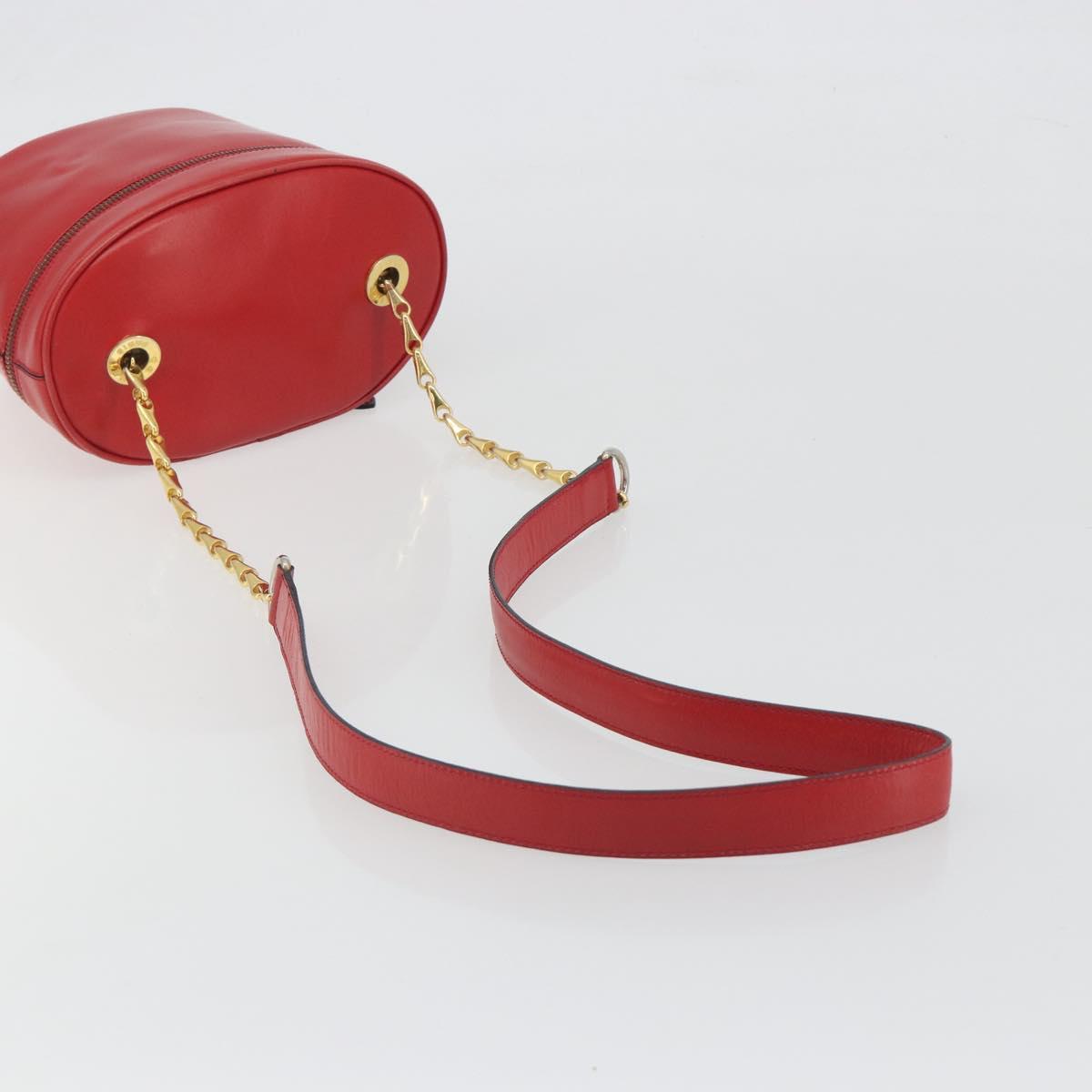 CELINE Chain Shoulder Bag Leather Red Gold Auth 114588