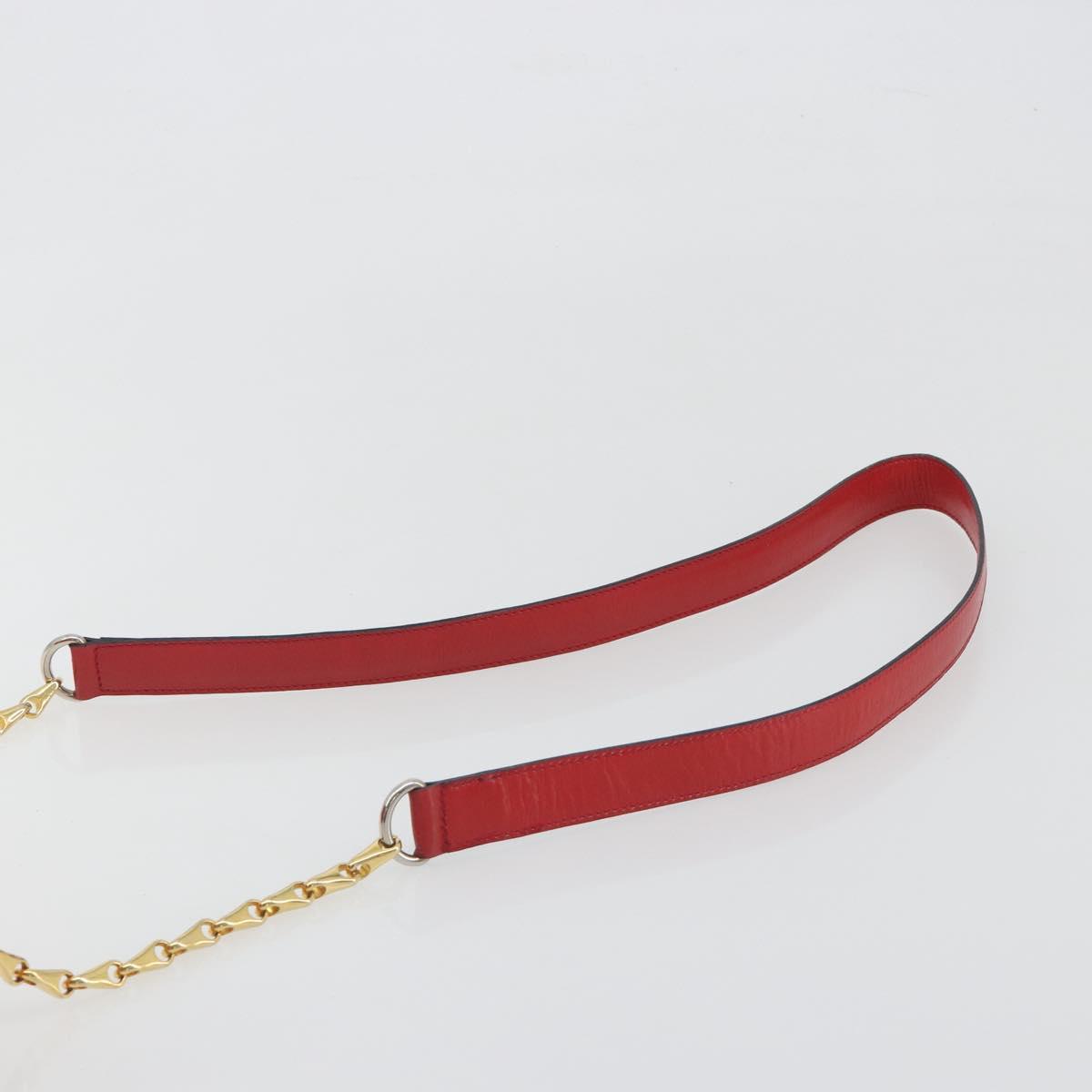 CELINE Chain Shoulder Bag Leather Red Gold Auth 114588