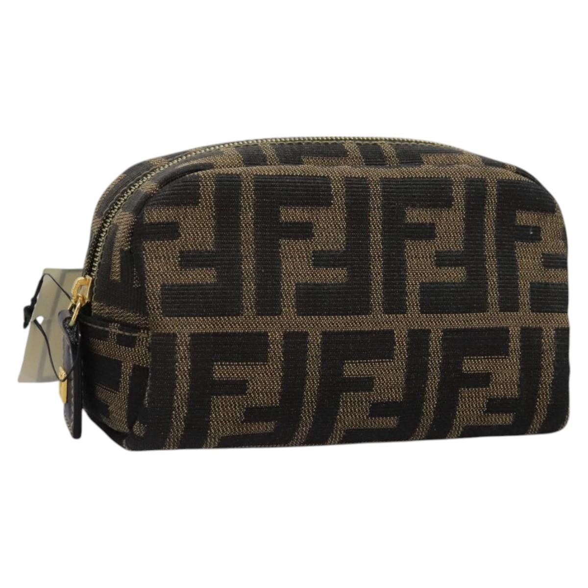 FENDI Zucca Canvas Pouch Brown Black Auth 114599V