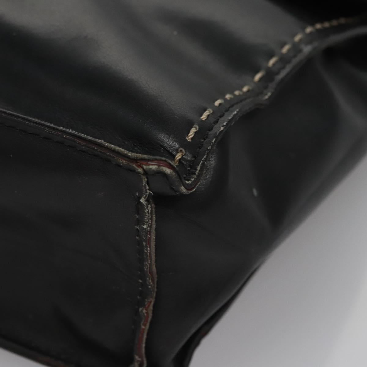 CELINE Hand Bag Leather Black Auth 114646