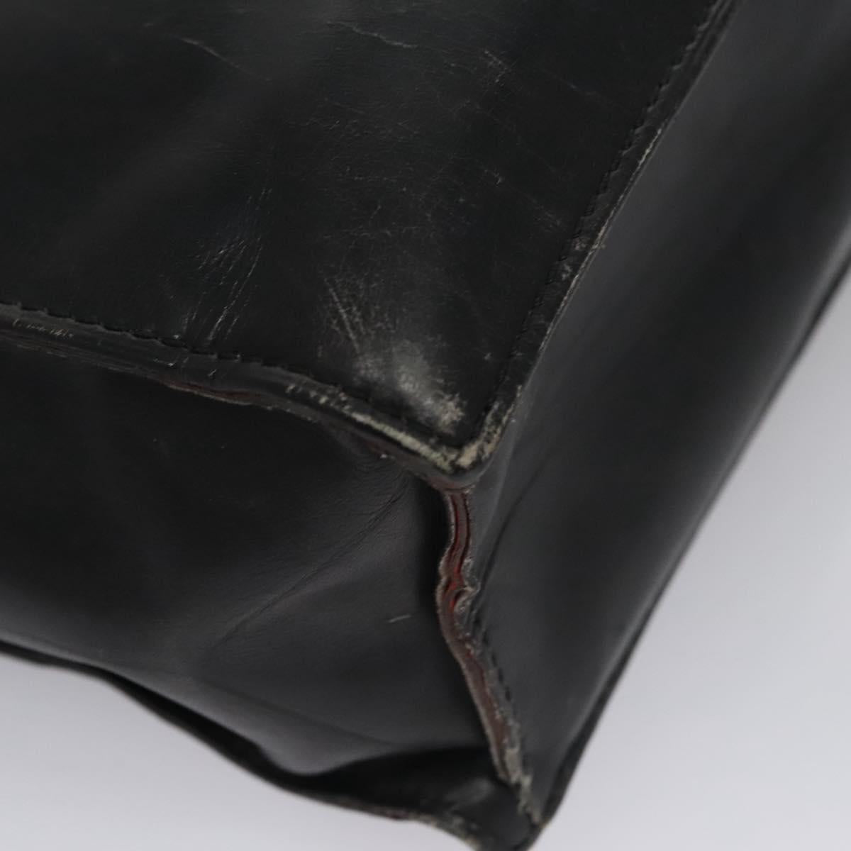 CELINE Hand Bag Leather Black Auth 114646