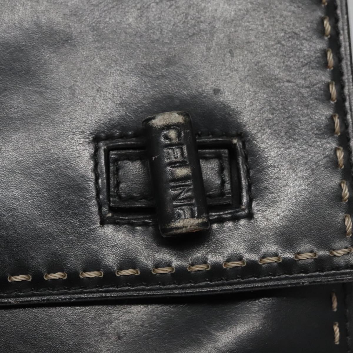 CELINE Hand Bag Leather Black Auth 114646