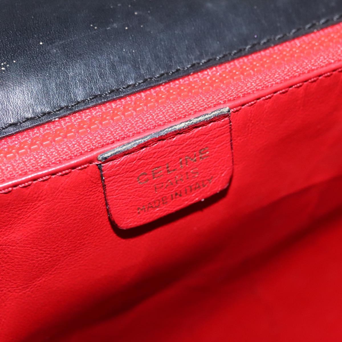 CELINE Hand Bag Leather Black Auth 114646