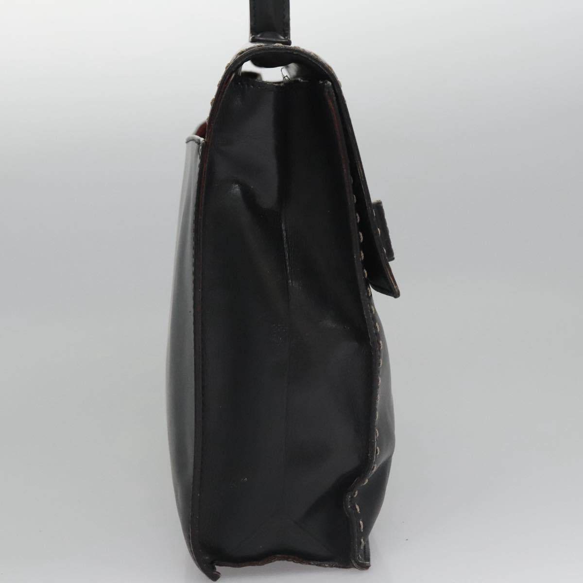 CELINE Hand Bag Leather Black Auth 114646