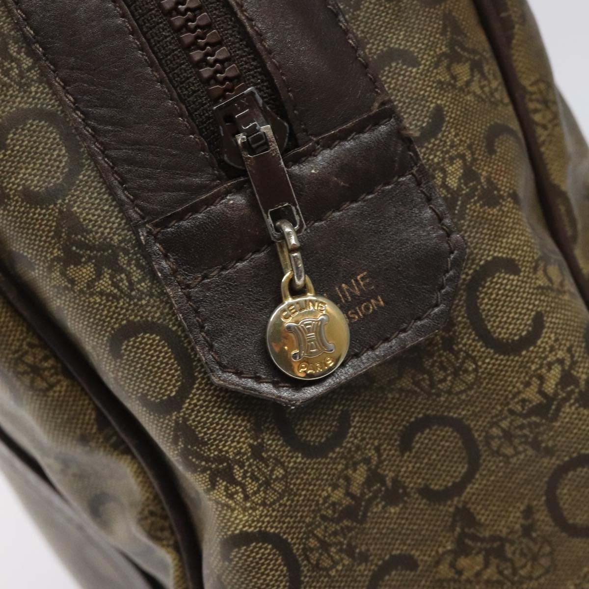 CELINE C Sulky Hand Bag PVC Dark Brown Gold Auth 114689