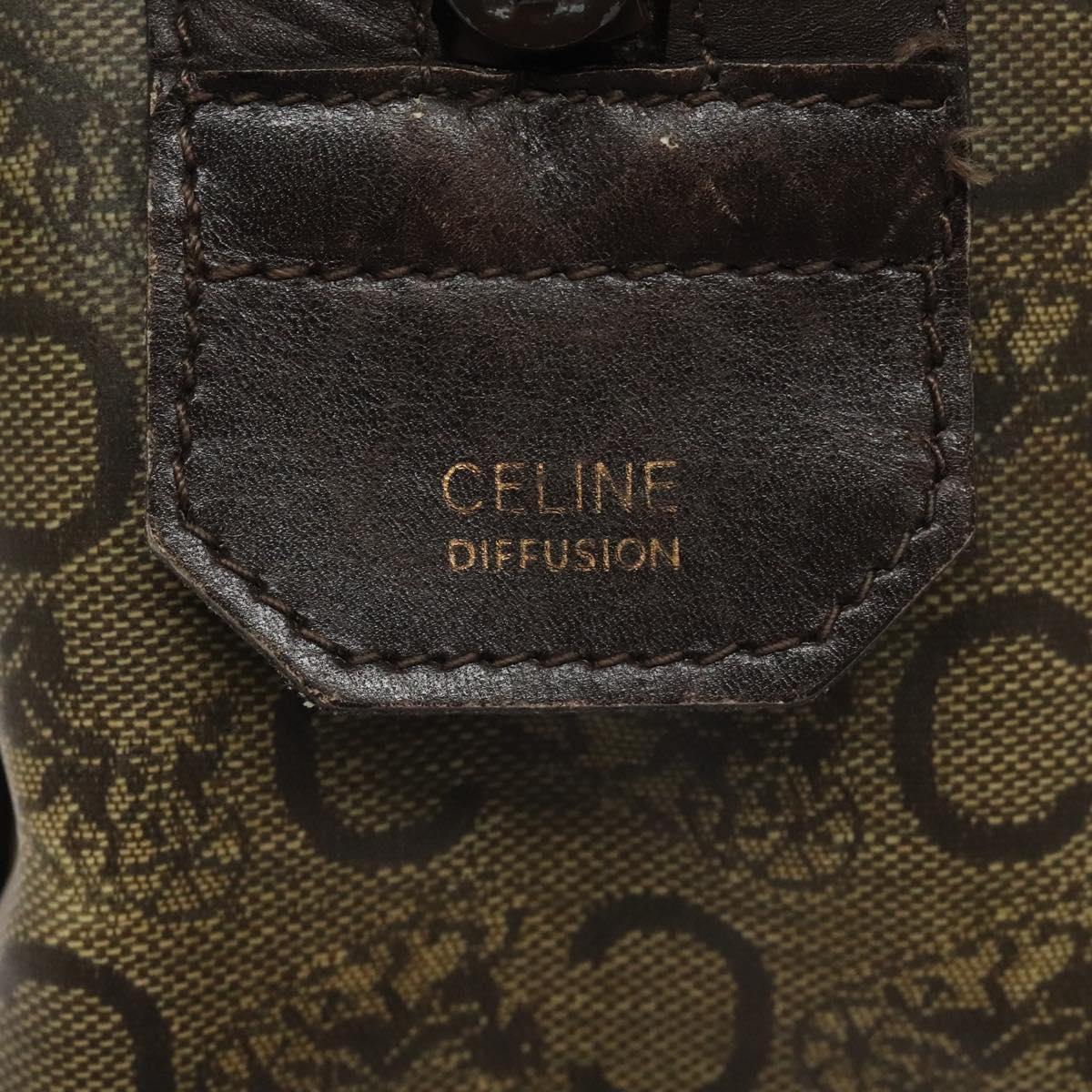 CELINE C Sulky Hand Bag PVC Dark Brown Gold Auth 114689