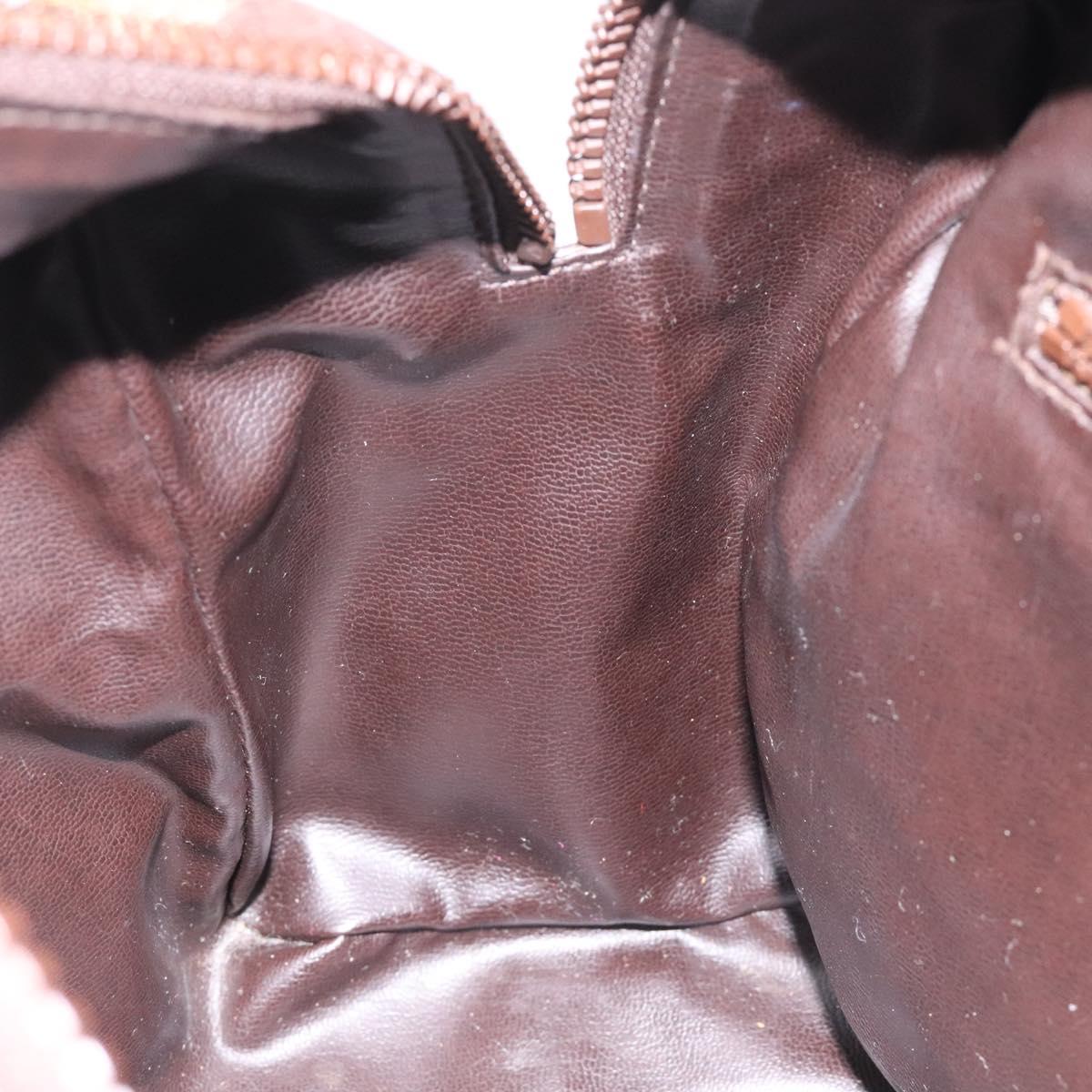 CELINE C Sulky Hand Bag PVC Dark Brown Gold Auth 114689