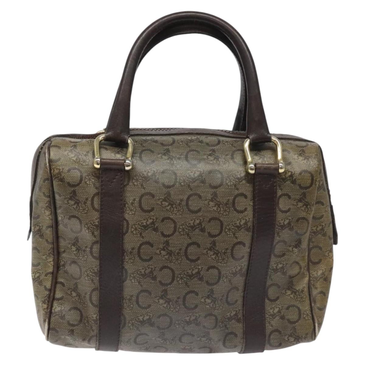 CELINE C Sulky Hand Bag PVC Dark Brown Gold Auth 114689