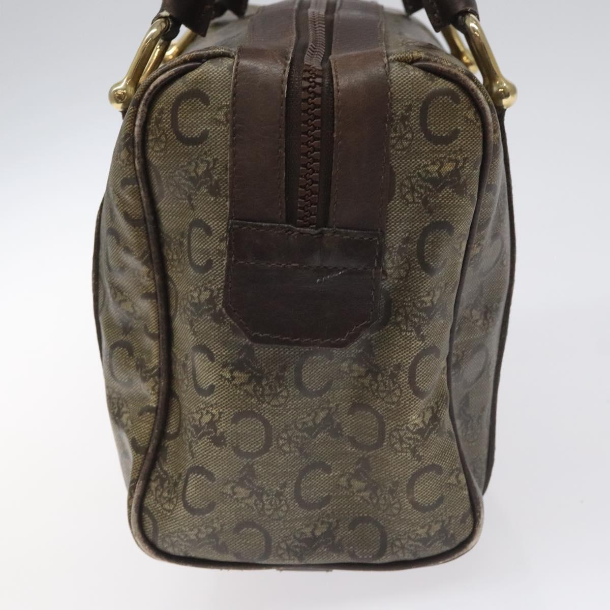 CELINE C Sulky Hand Bag PVC Dark Brown Gold Auth 114689