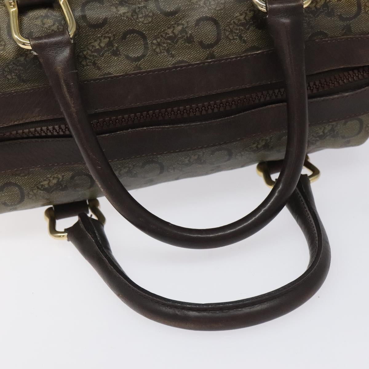 CELINE C Sulky Hand Bag PVC Dark Brown Gold Auth 114689