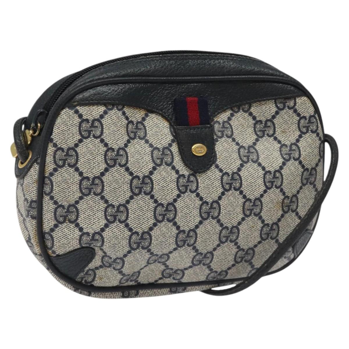 GUCCI GG Supreme Sherry Line Shoulder Bag PVC Navy Red 89 02 066 Auth 114713