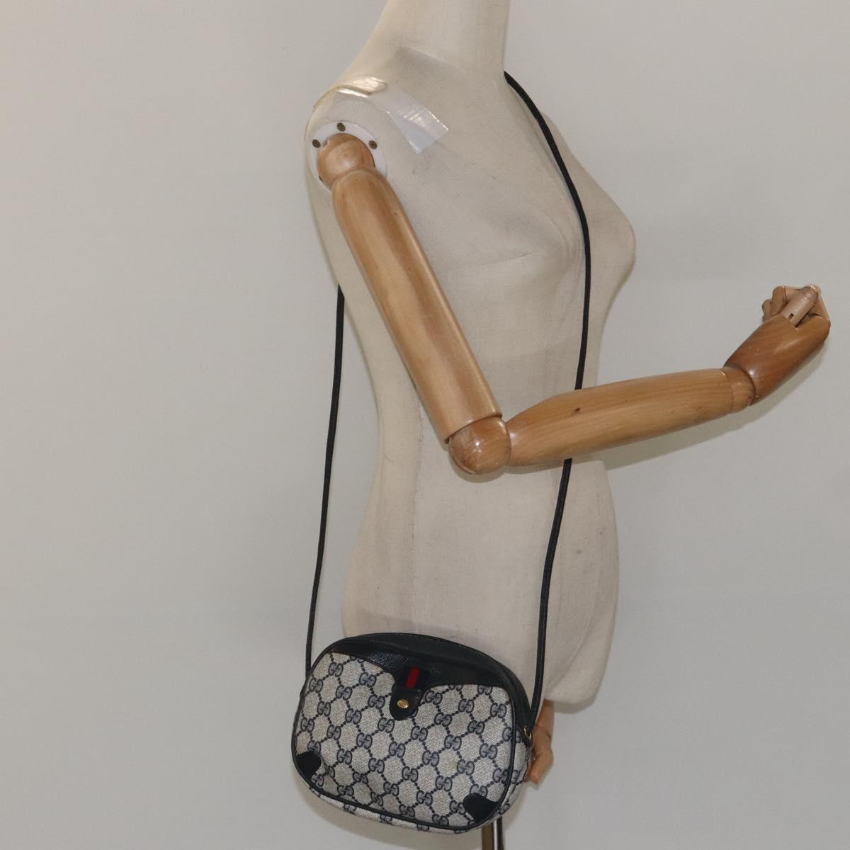 GUCCI GG Supreme Sherry Line Shoulder Bag PVC Navy Red 89 02 066 Auth 114713