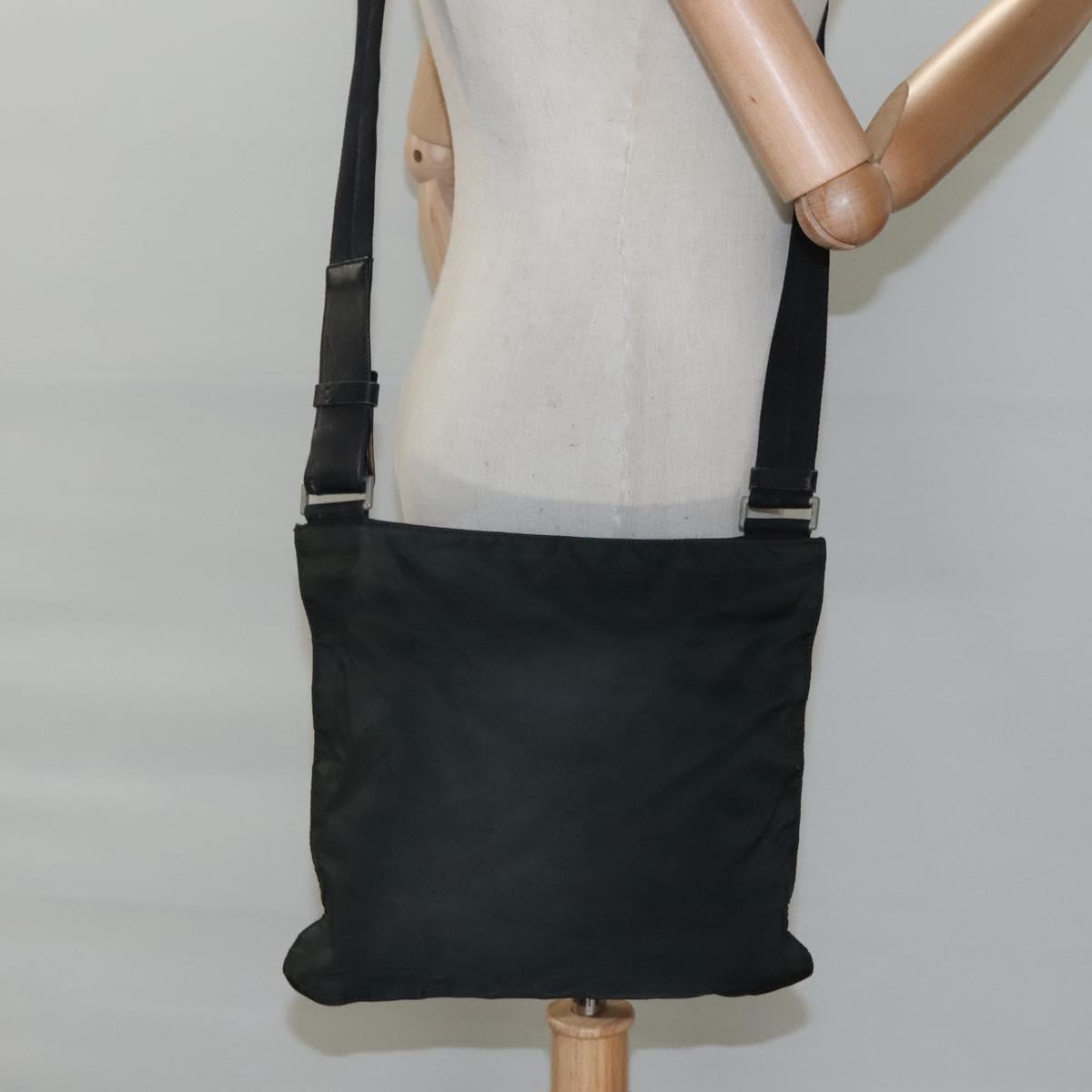 PRADA Shoulder Bag Nylon Black Silver Auth 114724