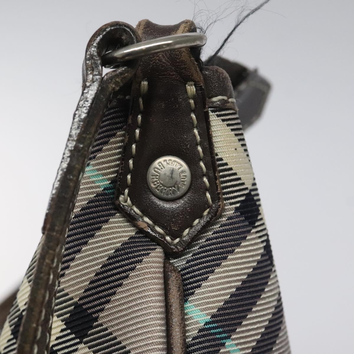 BURBERRY Nova Check Blue Label Shoulder Bag Nylon Gray Auth 114736