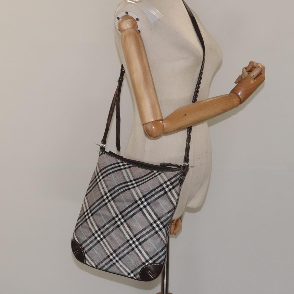 BURBERRY Nova Check Blue Label Shoulder Bag Nylon Gray Auth 114736