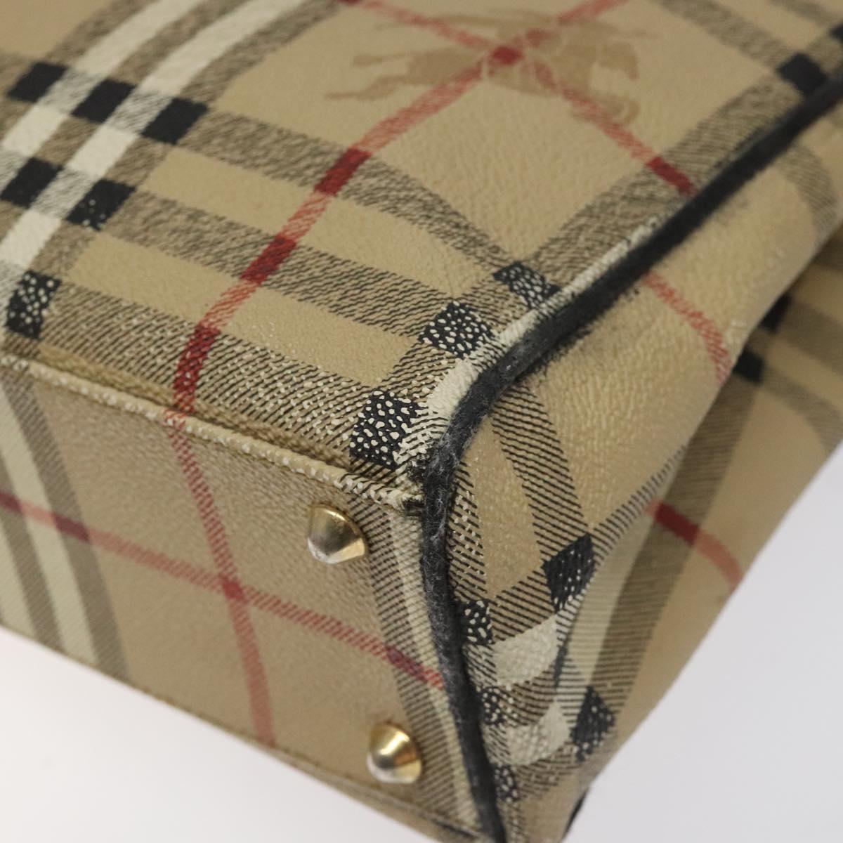 Burberrys Nova Check Tote Bag PVC Leather Beige Gold Auth 114747