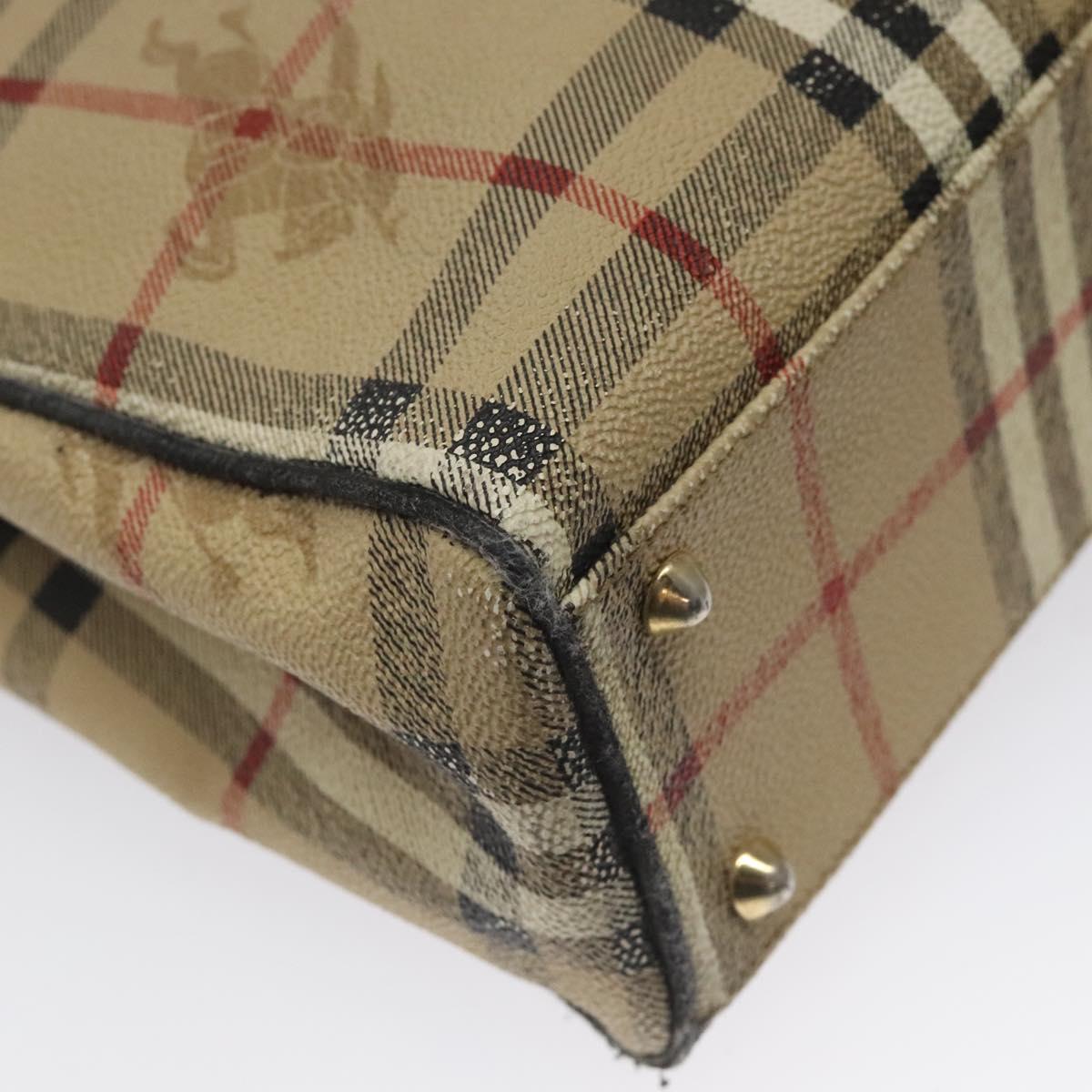 Burberrys Nova Check Tote Bag PVC Leather Beige Gold Auth 114747