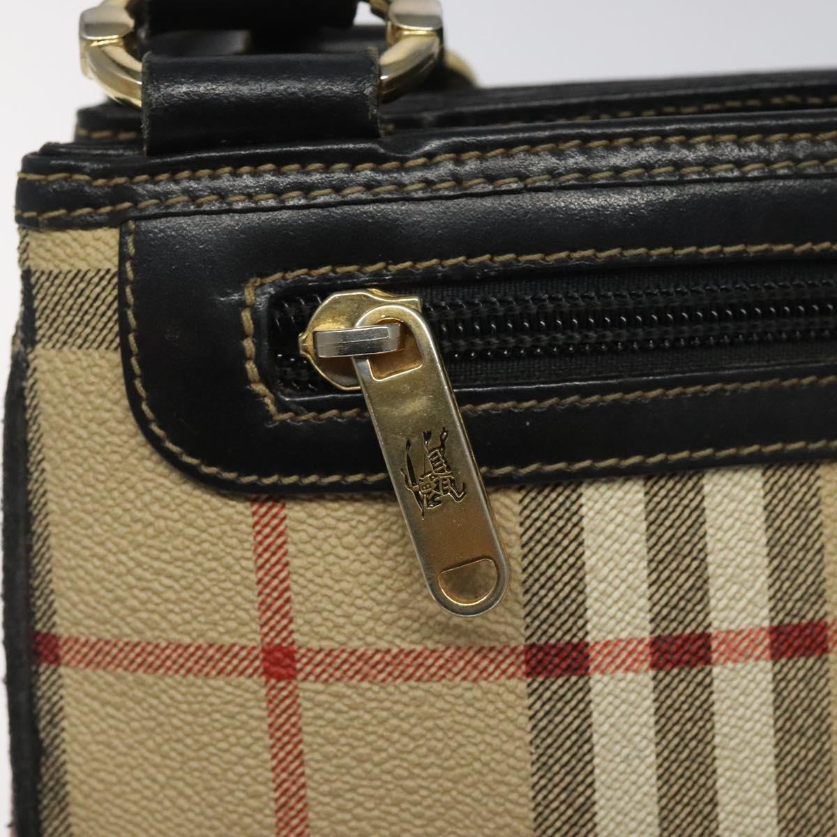 Burberrys Nova Check Tote Bag PVC Leather Beige Gold Auth 114747