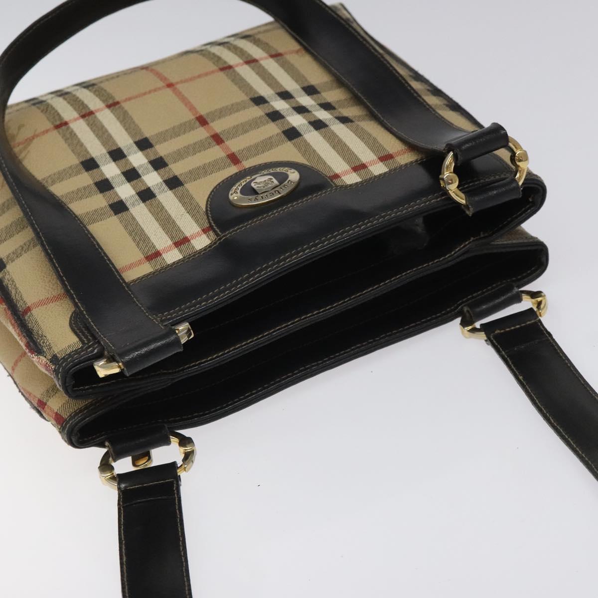 Burberrys Nova Check Tote Bag PVC Leather Beige Gold Auth 114747