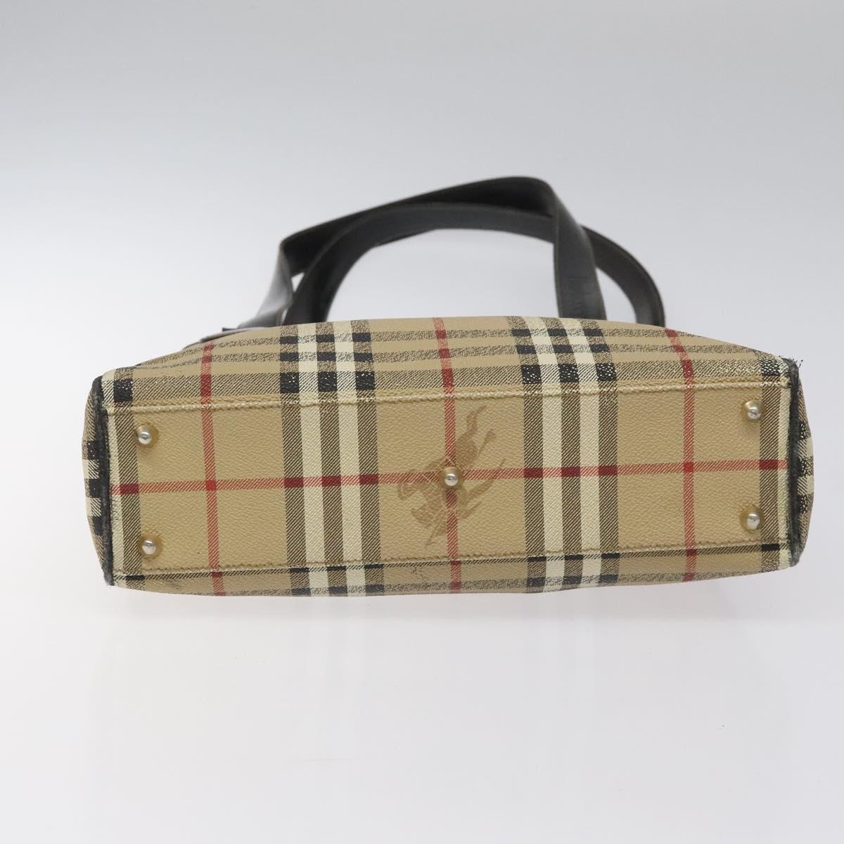 Burberrys Nova Check Tote Bag PVC Leather Beige Gold Auth 114747