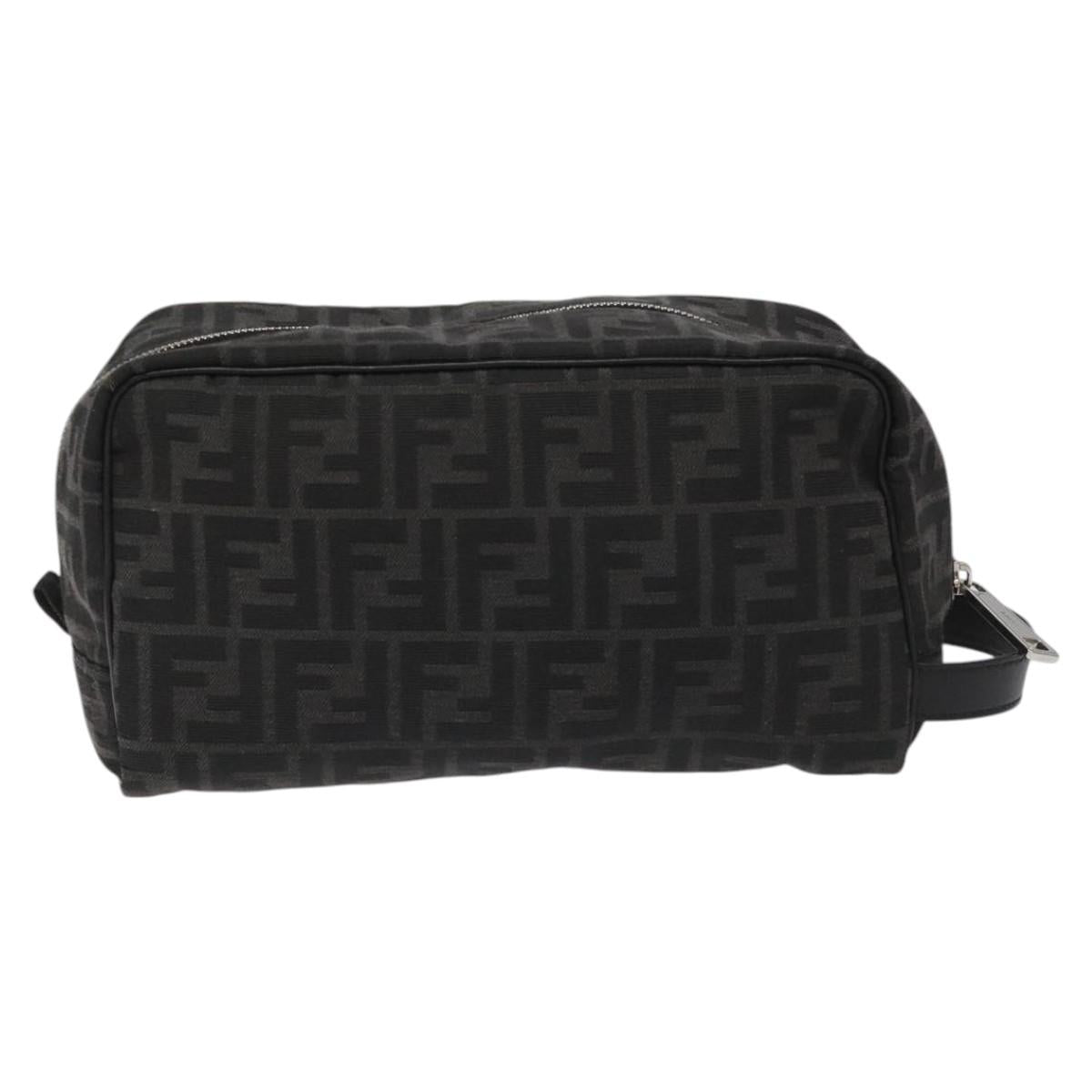 FENDI Zucca Canvas Clutch Bag Black Silver Auth 114748V