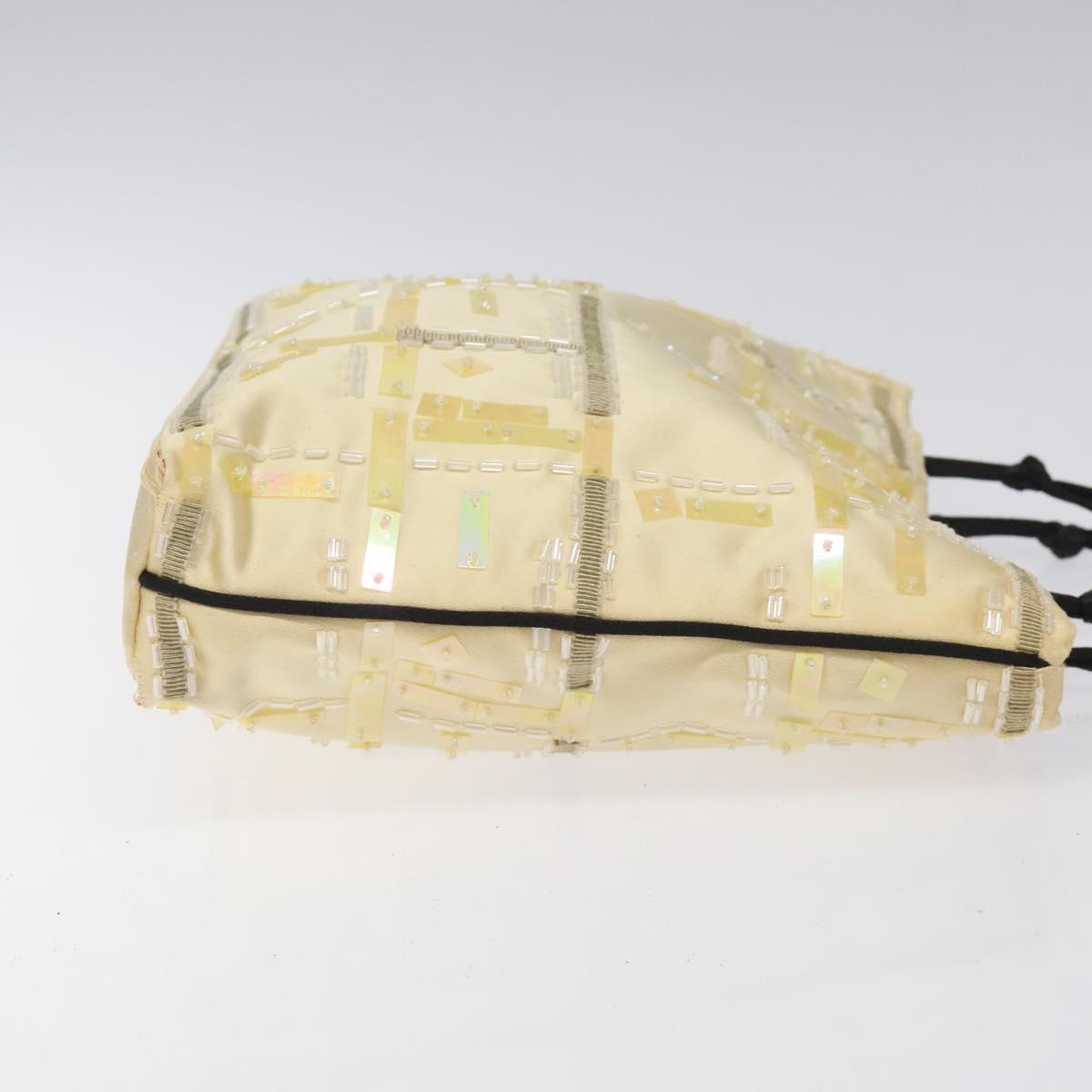PRADA Beads Hand Bag Satin Cream Auth 114749