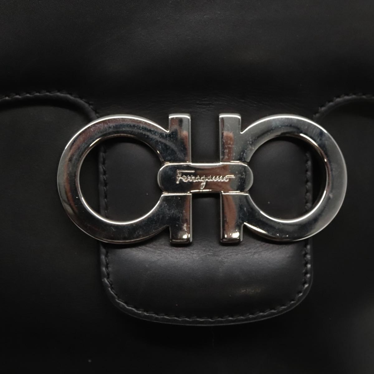 Salvatore Ferragamo Gancini Shoulder Bag Leather Black Silver Auth 114751