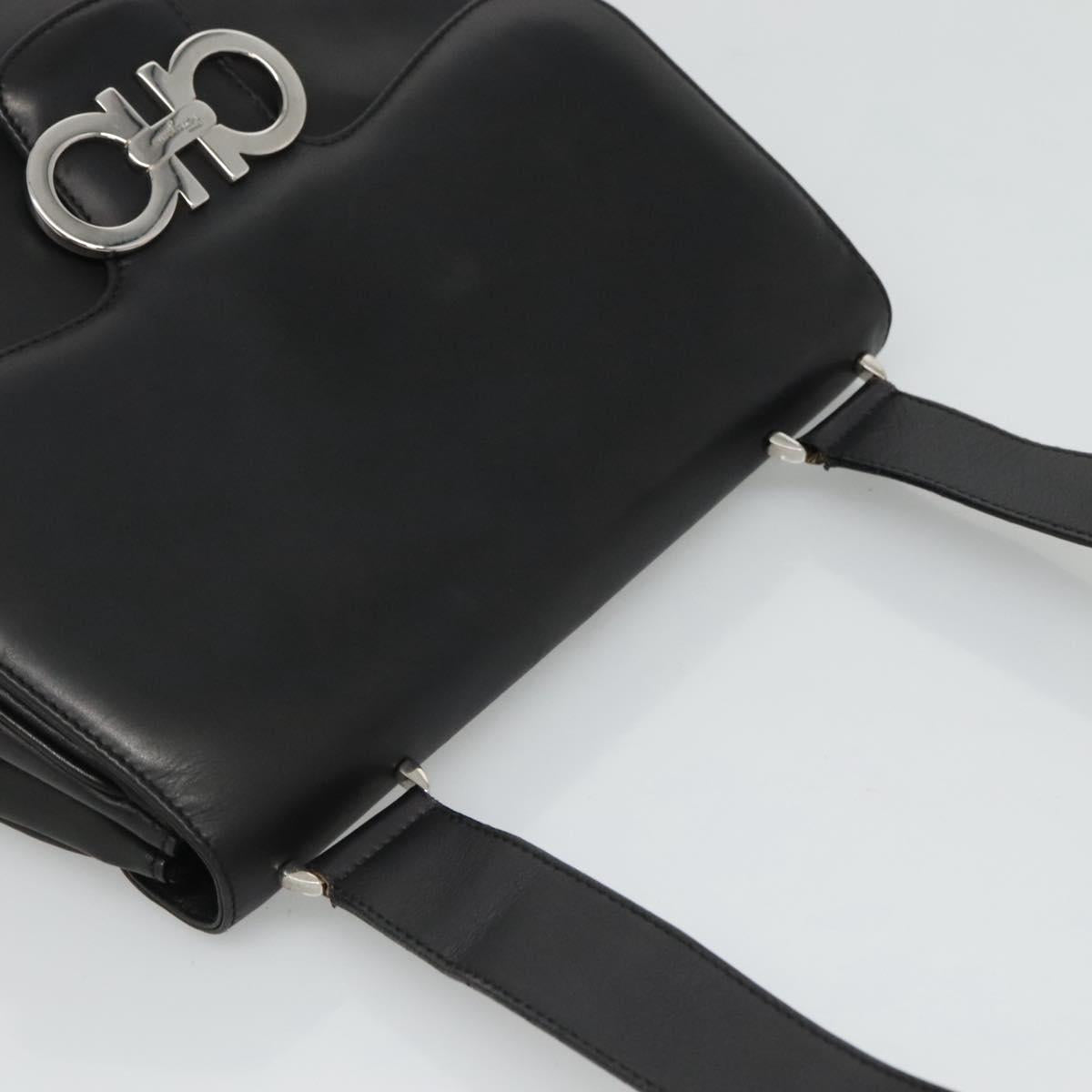 Salvatore Ferragamo Gancini Shoulder Bag Leather Black Silver Auth 114751