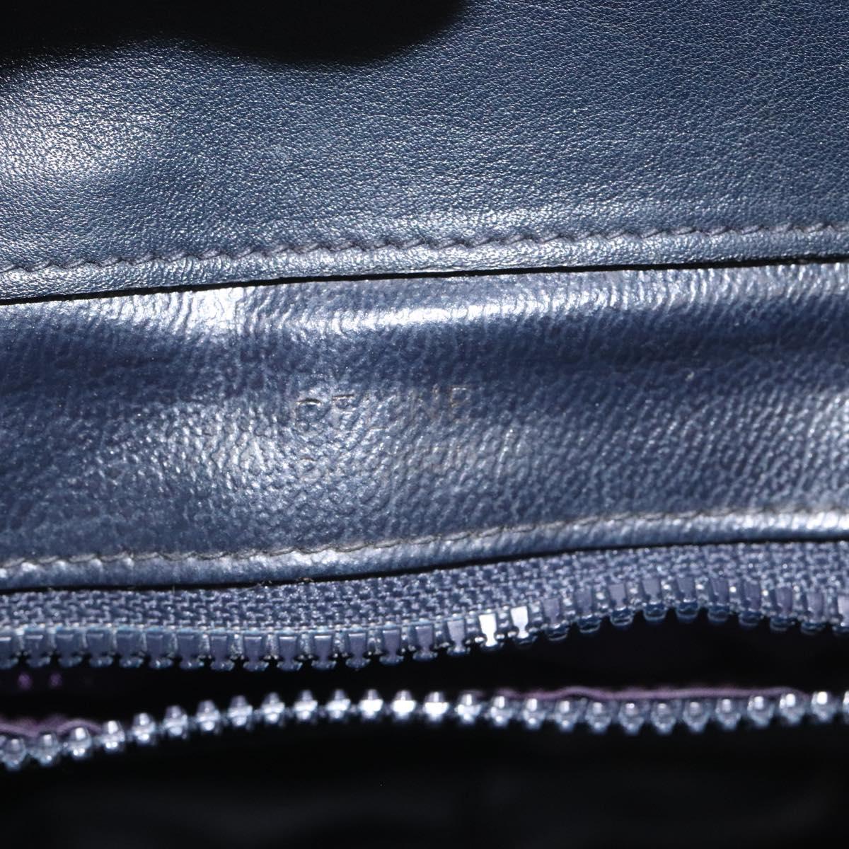 CELINE Macadam Canvas Shoulder Bag Leather Navy Gold Auth 114752