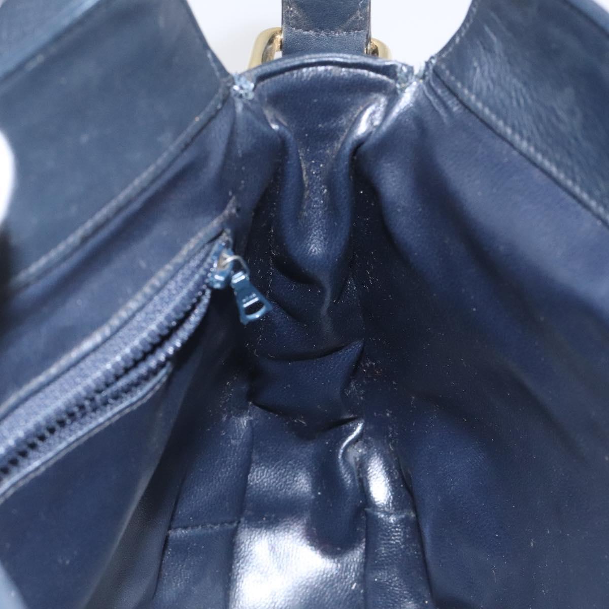 CELINE Macadam Canvas Shoulder Bag Leather Navy Gold Auth 114752