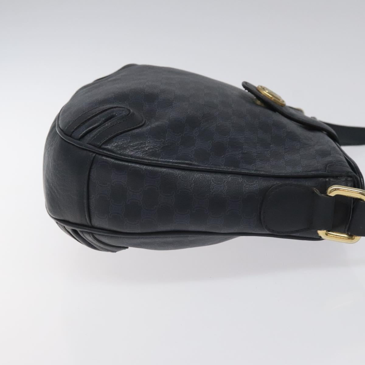 CELINE Macadam Canvas Shoulder Bag Leather Navy Gold Auth 114752