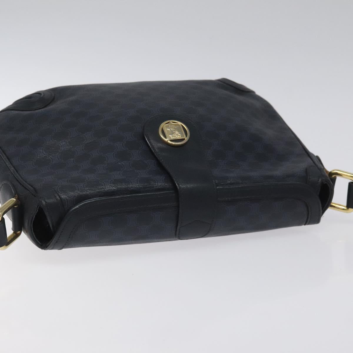CELINE Macadam Canvas Shoulder Bag Leather Navy Gold Auth 114752