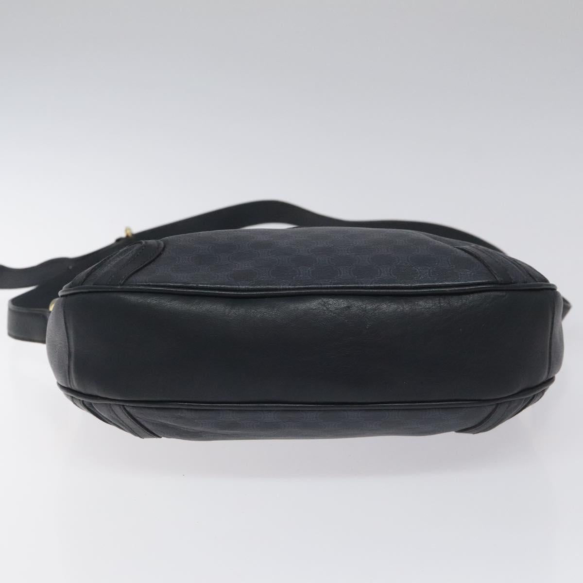 CELINE Macadam Canvas Shoulder Bag Leather Navy Gold Auth 114752