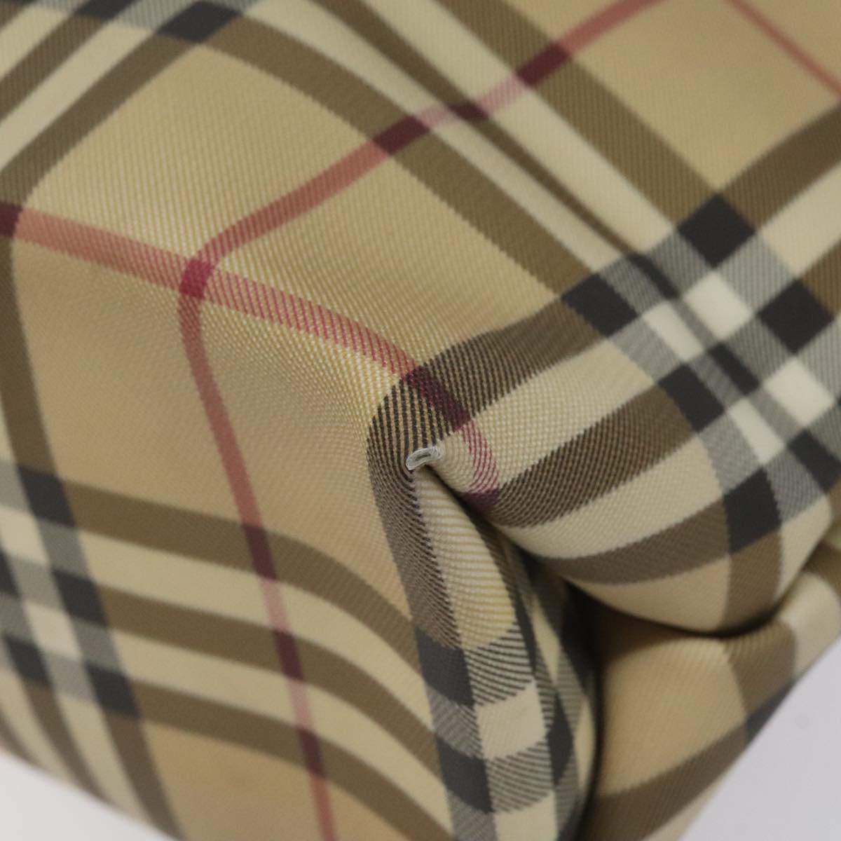 BURBERRY Nova Check Hand Bag PVC Beige Silver Auth 114766