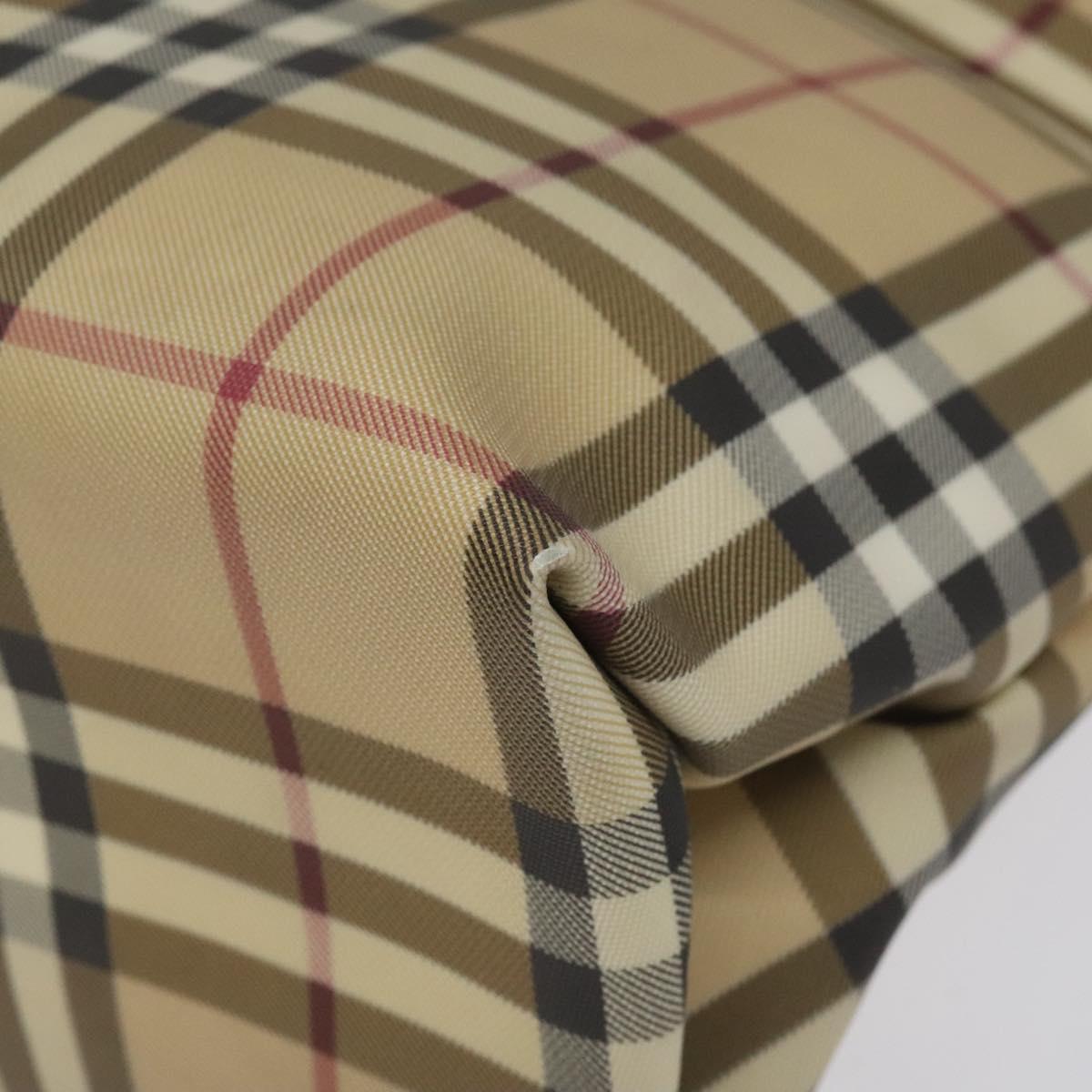 BURBERRY Nova Check Hand Bag PVC Beige Silver Auth 114766